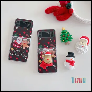 Multfilmas Happy Christmas Turētājs Tālrunis Case for Samsung Galaxy Z Flip 3 Z Flip 4 Grūti GAB Aizmugurējo Vāciņu ZFlip3 ZFlip4 Gadījumā Shell