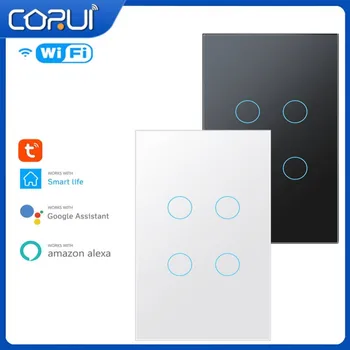 CORUI Tuya Smart Touch Switch Mājas Sienas Pogu Stikla Panelis Ieslēdziet Smart Home Darbu Ar Alexa Un Google Home Palīgs 0