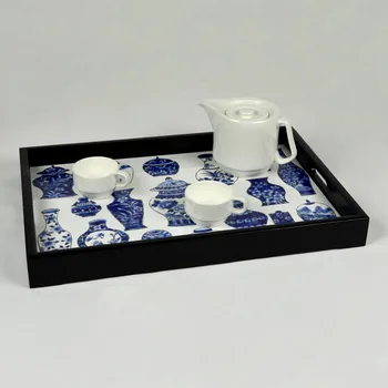 Zilā un baltā porcelāna Ķīniešu elements, retro stila keramikas tējas plāksnes cietā uztveršanas paplātes, augļu paplātes 0